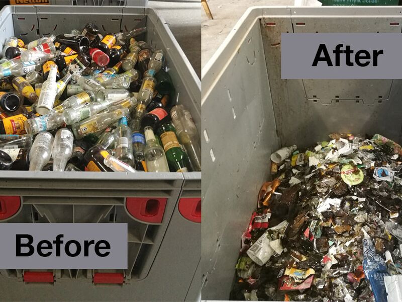 Bottle crusher input output